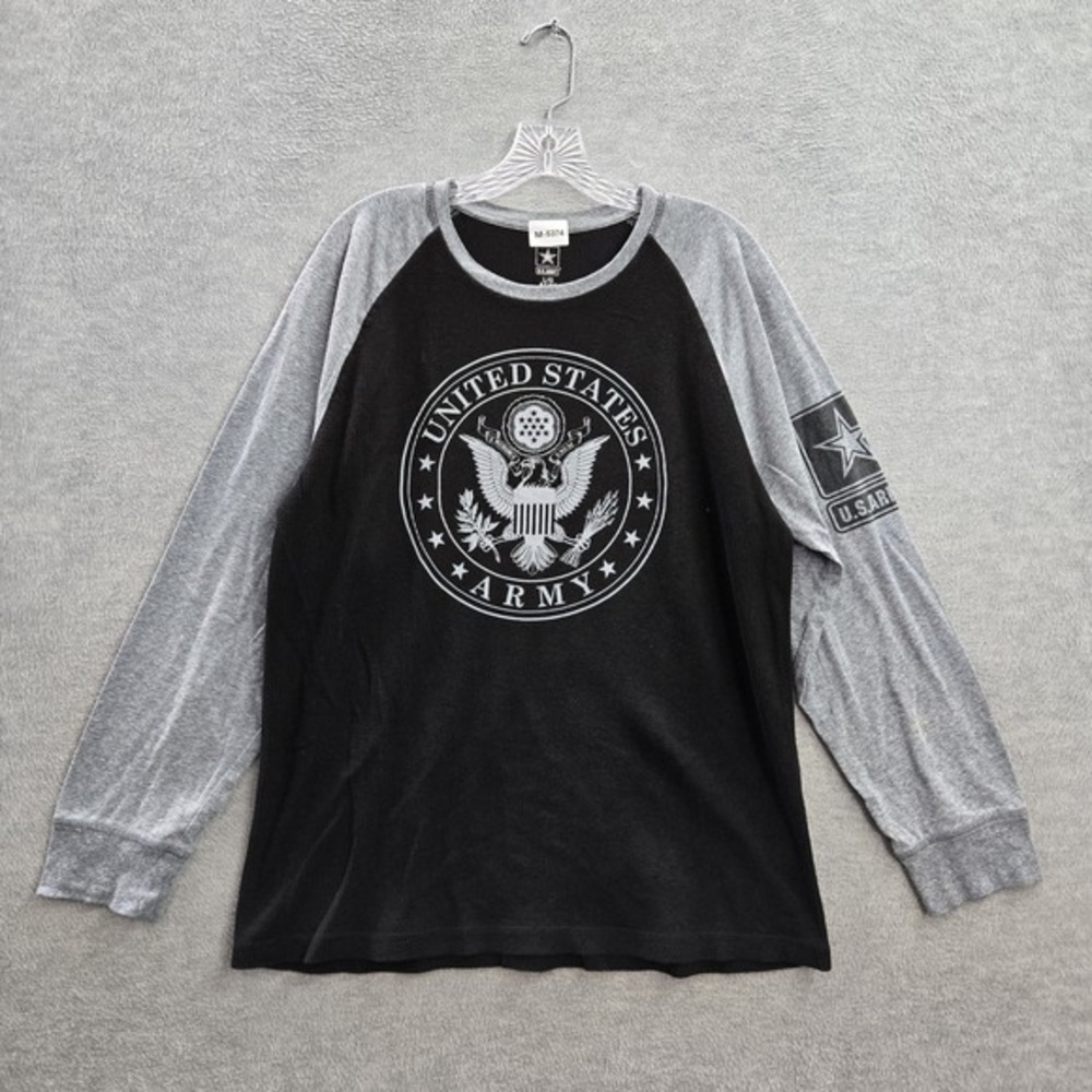 U.S. Army Men Shirt L Black Raglan United States Logo Long Sleeve Waffle Knit